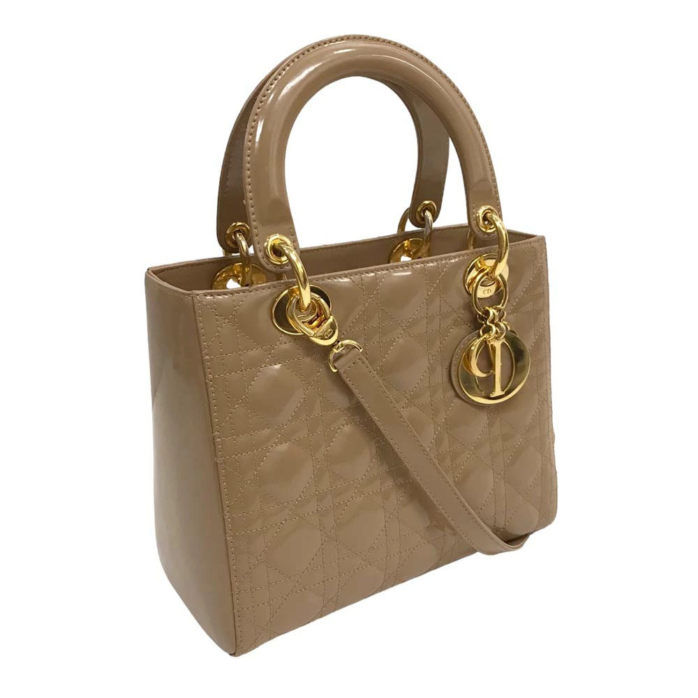 Christian Dior Lady Cannage Shoulder Bag Handbag Crossbody Brown Beige
